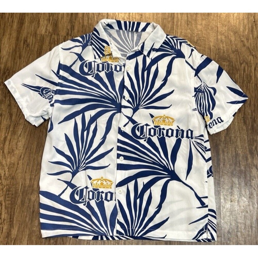 Corona Beer Button Up Shirt Mens S ( No Tag) Floral Hawaiian 100% Rayon